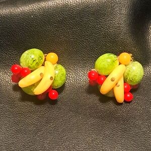 West Germany Signed Vintage Fruit Salad Clip On Earrings